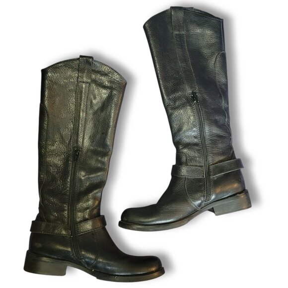 MIZ MOOZ - Women's Black Genuine Leather Buckle Knee High Riding Boots Size 8 - Picture 3 of 9